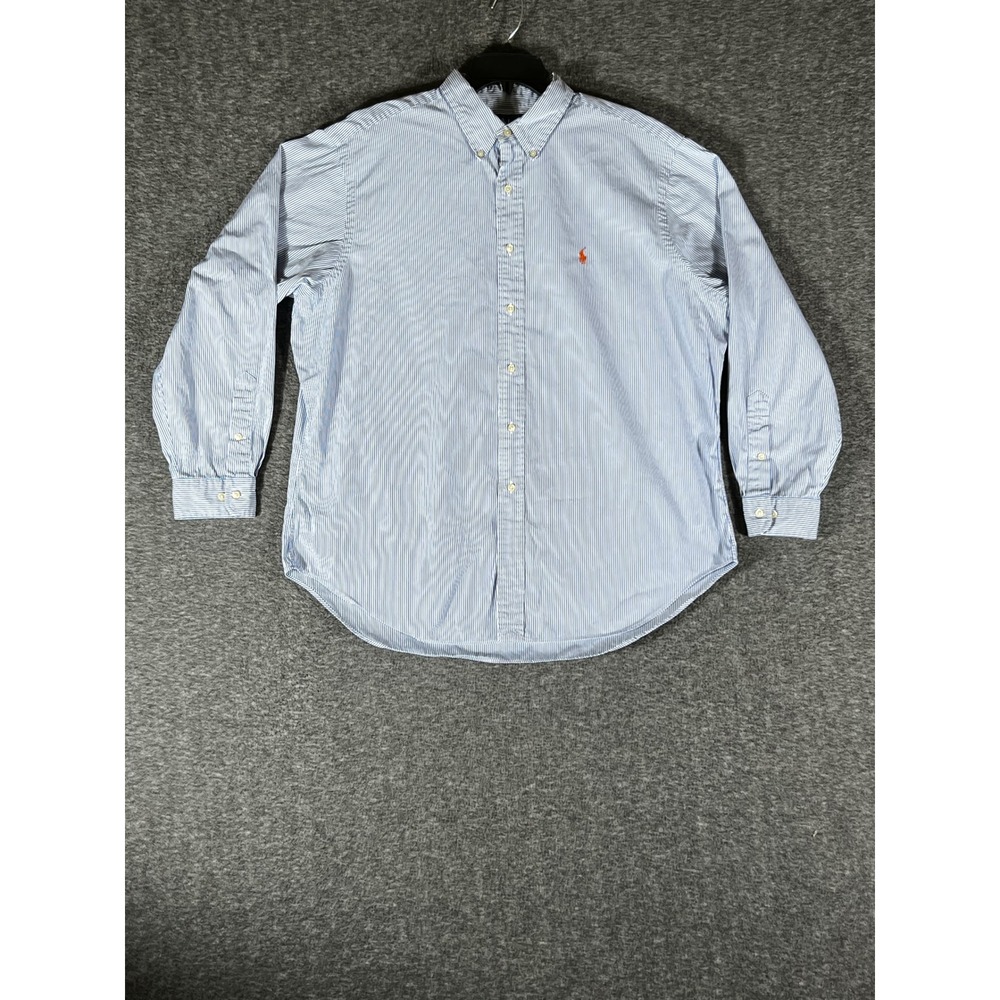 Ralph Lauren Mens Classic Fit Blue White Striped Cotton Button Down Shirt 17.5